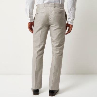 Beige linen-blend slim suit trousers